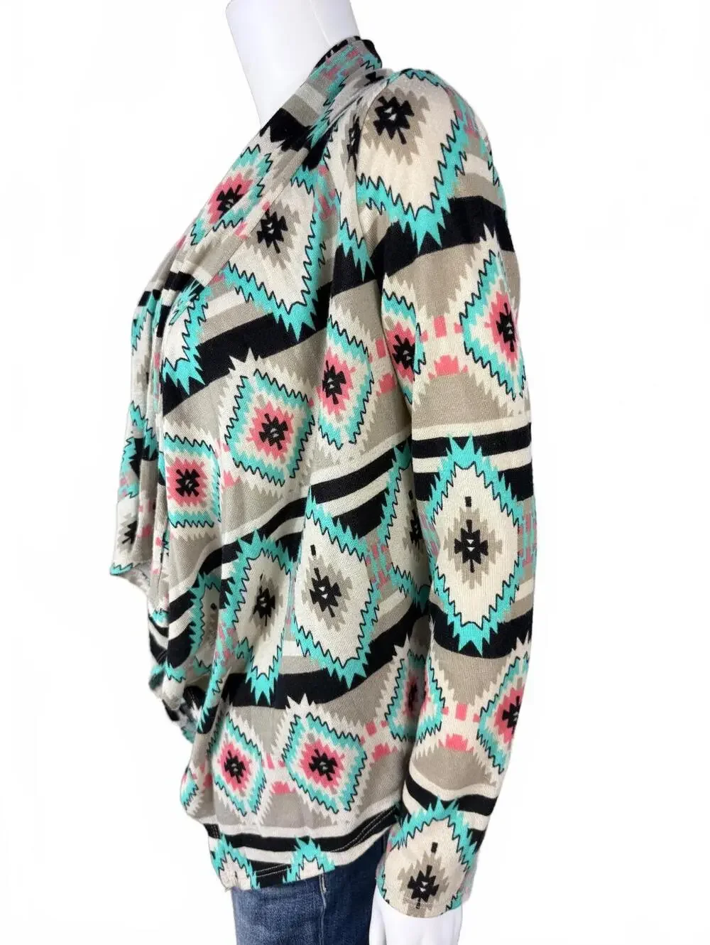 Living Doll Medium Aztec Print Open Front Cardigan Sweater